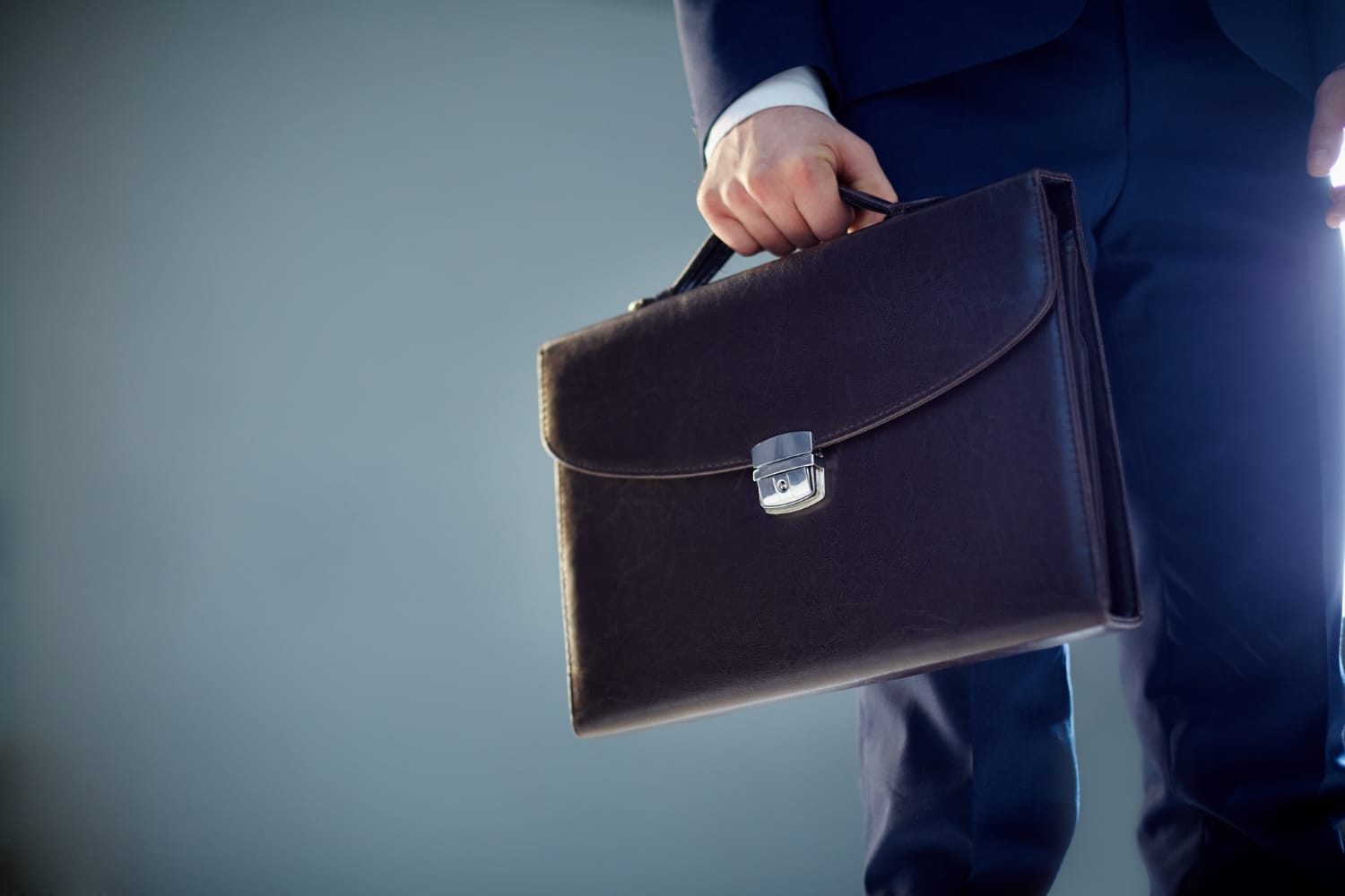 Business owner holding a briefcase, choosing between a sole establishment and a company